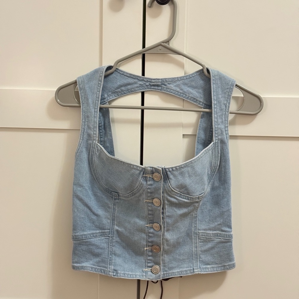 Light Blue Denim Crop Top